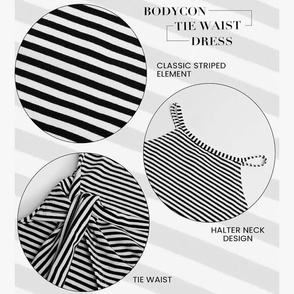 NOLLSOM Women XL Dress Sleeveless Striped Tank Midi Wrap Casual Cotton Stretch - Picture 4 of 9